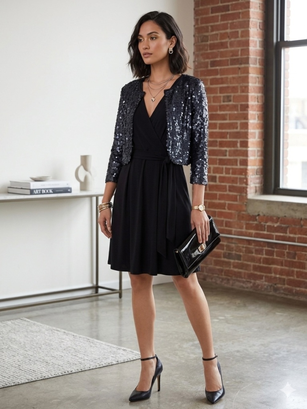 NWT BYSI Black Sequin Cropped Bolero Jacket Shrug - Size XS